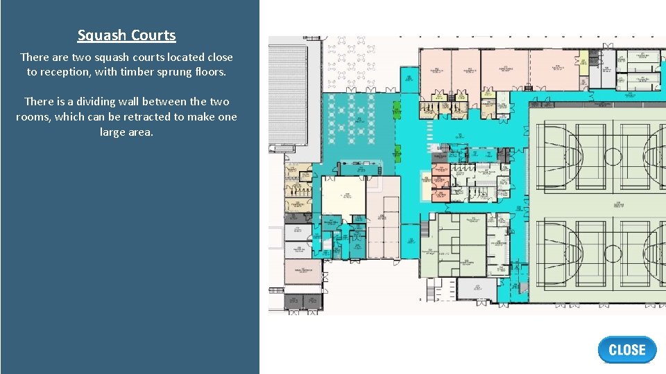 Squash Courts There are two squash courts located close to reception, with timber sprung