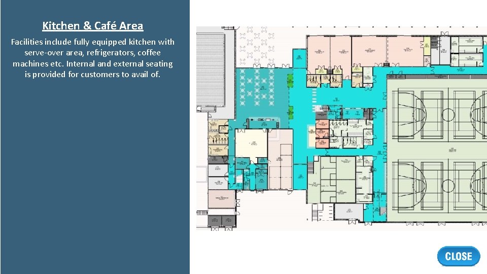 Kitchen & Café Area Facilities include fully equipped kitchen with serve-over area, refrigerators, coffee