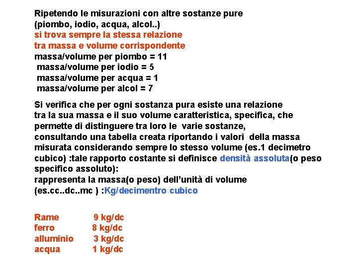 Ripetendo le misurazioni con altre sostanze pure (piombo, iodio, acqua, alcol. . ) si