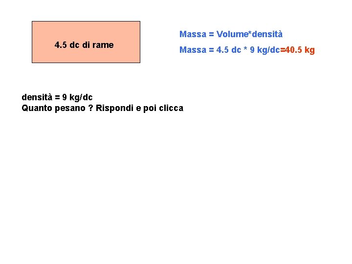 Massa = Volume*densità 4. 5 dc di rame Massa = 4. 5 dc *