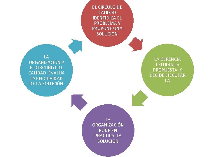 EL CIRCULO DE CALIDAD IDENTIDICA EL PROBLEMA Y PROPONE UNA SOLUCION LA ORGANIZACIÓN Y