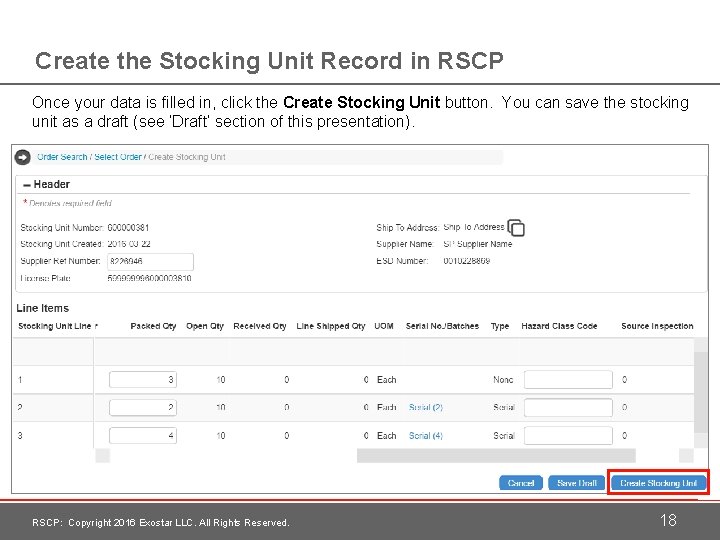 Create the Stocking Unit Record in RSCP Once your data is filled in, click