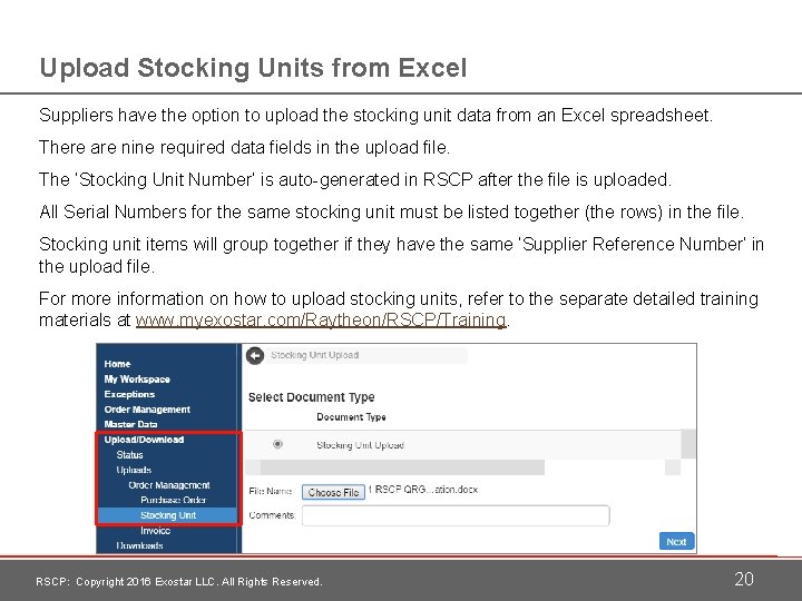 Upload Stocking Units from Excel Suppliers have the option to upload the stocking unit