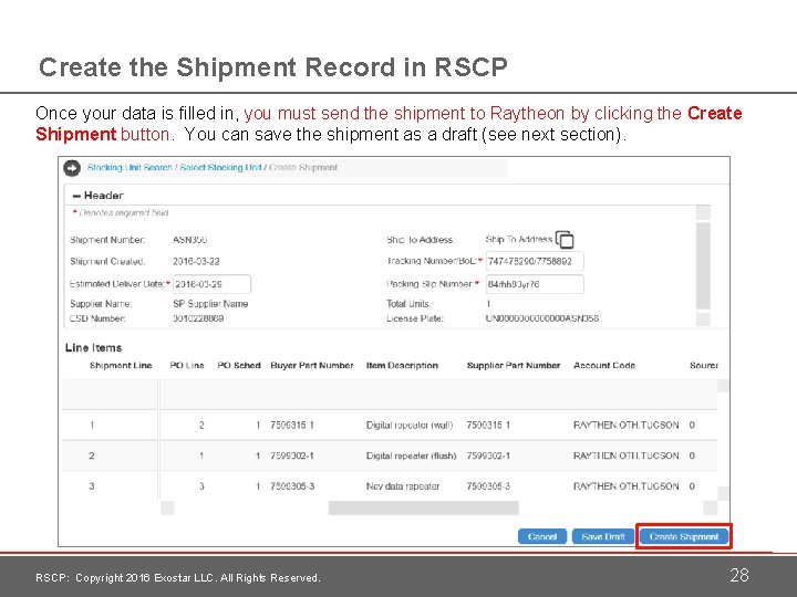 Create the Shipment Record in RSCP Once your data is filled in, you must