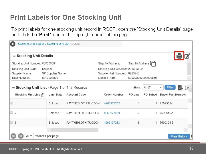 Print Labels for One Stocking Unit To print labels for one stocking unit record