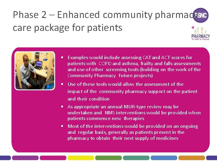 Phase 2 – Enhanced community pharmacy care package for patients • Examples would include