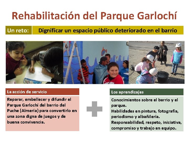 Rehabilitación del Parque Garlochí Un reto: Dignificar un espacio público deteriorado en el barrio