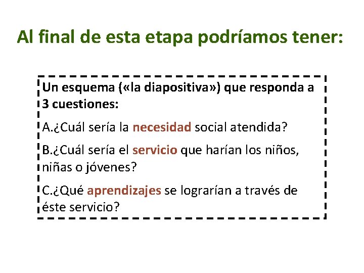 Al final de esta etapa podríamos tener: Un esquema ( «la diapositiva» ) que