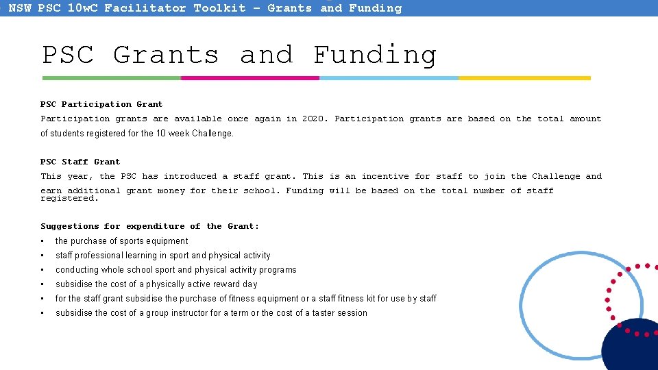 NSW PSC 10 w. C Facilitator Toolkit – Grants and Funding PSC Participation Grant NSW PSC 10 w. C Facilitator Toolkit – Grants and Funding PSC Participation Grant