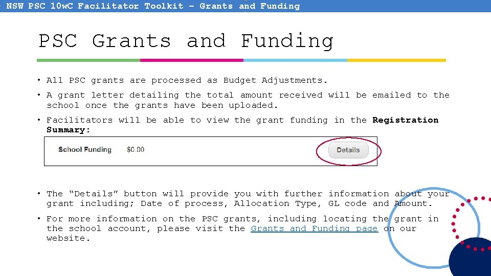 NSW PSC 10 w. C Facilitator Toolkit – Grants and Funding PSC Grants and NSW PSC 10 w. C Facilitator Toolkit – Grants and Funding PSC Grants and