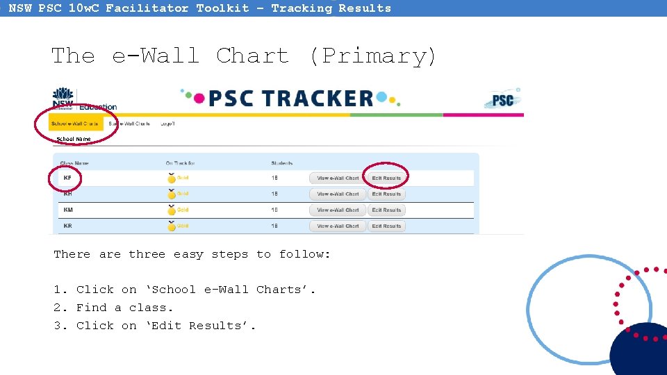 NSW PSC 10 w. C Facilitator Toolkit – Tracking Results The e-Wall Chart (Primary) NSW PSC 10 w. C Facilitator Toolkit – Tracking Results The e-Wall Chart (Primary)