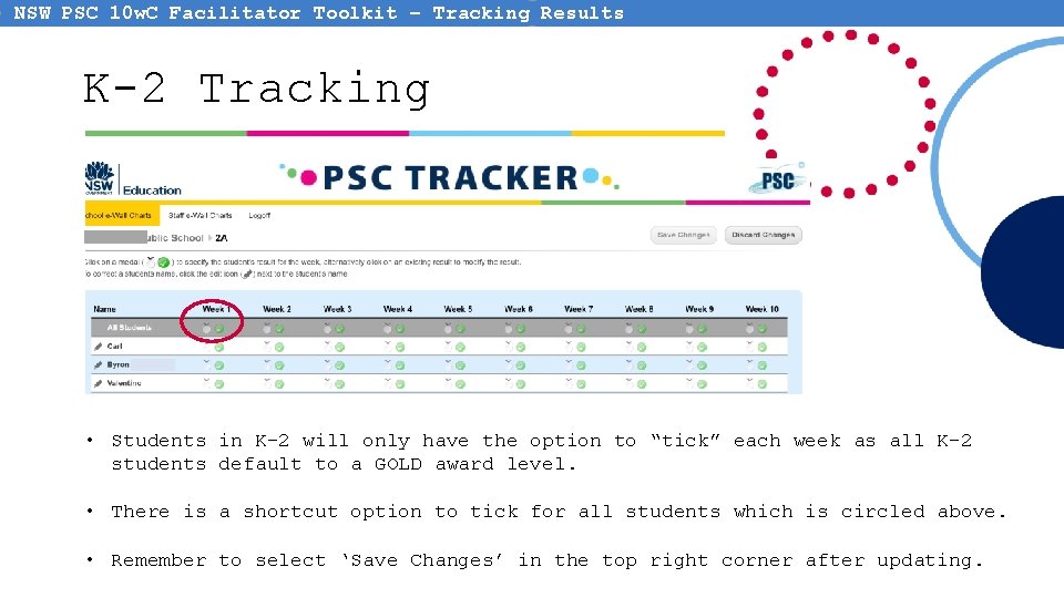 NSW PSC 10 w. C Facilitator Toolkit – Tracking Results K-2 Tracking • Students NSW PSC 10 w. C Facilitator Toolkit – Tracking Results K-2 Tracking • Students