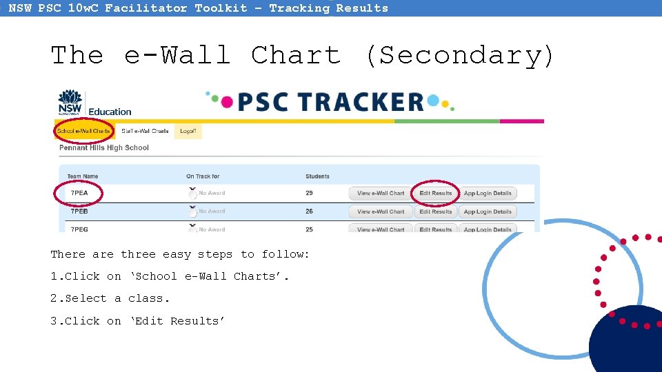 NSW PSC 10 w. C Facilitator Toolkit – Tracking Results The e-Wall Chart (Secondary) NSW PSC 10 w. C Facilitator Toolkit – Tracking Results The e-Wall Chart (Secondary)