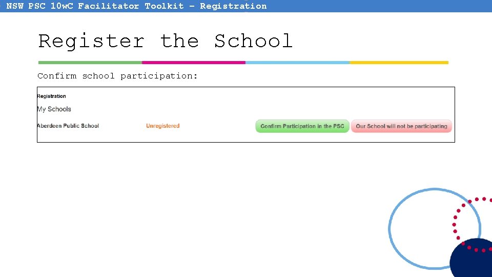 NSW PSC 10 w. C Facilitator Toolkit – Registration Register the School Confirm school NSW PSC 10 w. C Facilitator Toolkit – Registration Register the School Confirm school