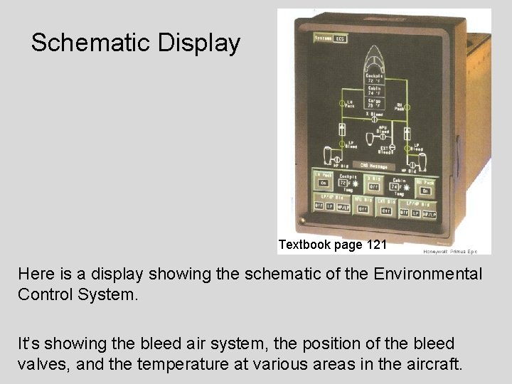 Schematic Display Textbook page 121 Here is a display showing the schematic of the