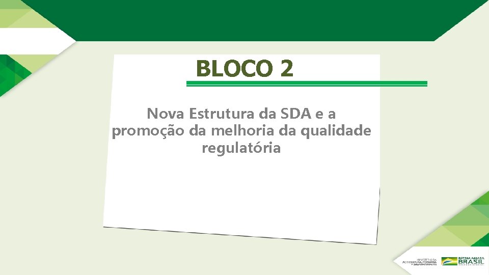 BLOCO 2 Nova Estrutura da SDA e a promoção da melhoria da qualidade regulatória BLOCO 2 Nova Estrutura da SDA e a promoção da melhoria da qualidade regulatória