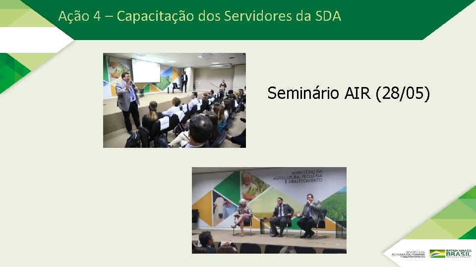 Ação 4 – Capacitação dos Servidores da SDA Seminário AIR (28/05) Ação 4 – Capacitação dos Servidores da SDA Seminário AIR (28/05)