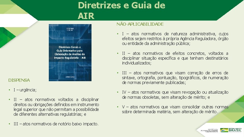 Diretrizes e Guia de AIR NÃO-APLICABILIDADE • I – atos normativos de natureza administrativa, Diretrizes e Guia de AIR NÃO-APLICABILIDADE • I – atos normativos de natureza administrativa,