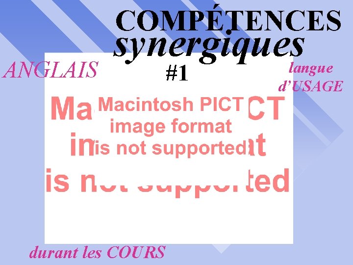 COMPÉTENCES ANGLAIS synergiques durant les COURS #1 langue d’USAGE 