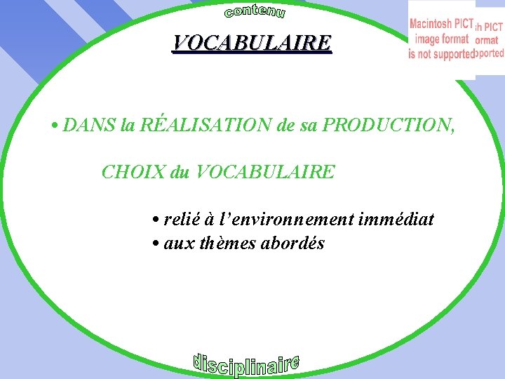 VOCABULAIRE • DANS la RÉALISATION de sa PRODUCTION, CHOIX du VOCABULAIRE • relié à