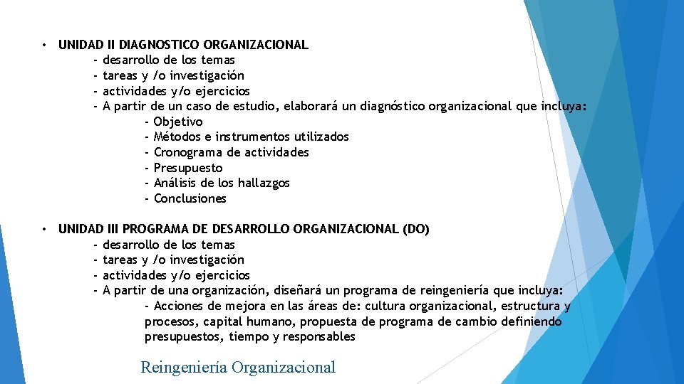  • UNIDAD II DIAGNOSTICO ORGANIZACIONAL - desarrollo de los temas - tareas y