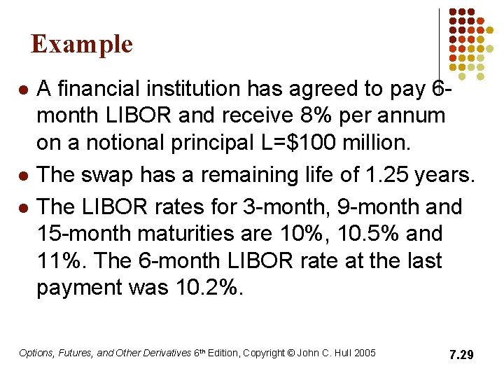 Example l l l A financial institution has agreed to pay 6 month LIBOR