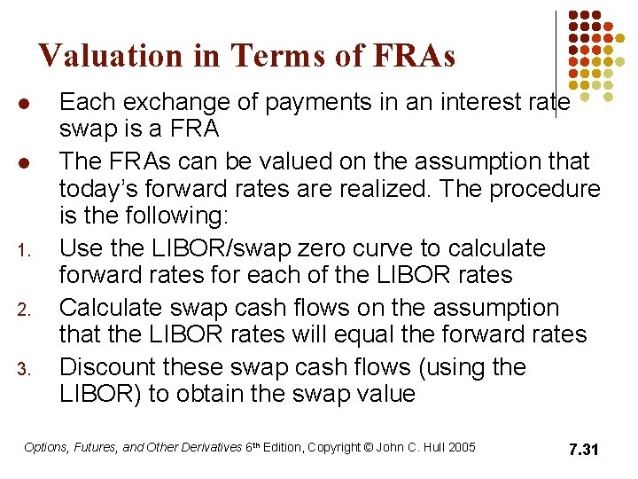 Valuation in Terms of FRAs l l 1. 2. 3. Each exchange of payments