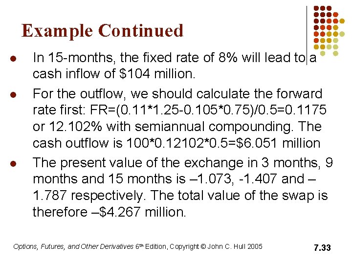 Example Continued l l l In 15 -months, the fixed rate of 8% will