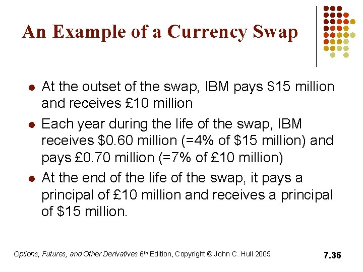 An Example of a Currency Swap l l l At the outset of the An Example of a Currency Swap l l l At the outset of the