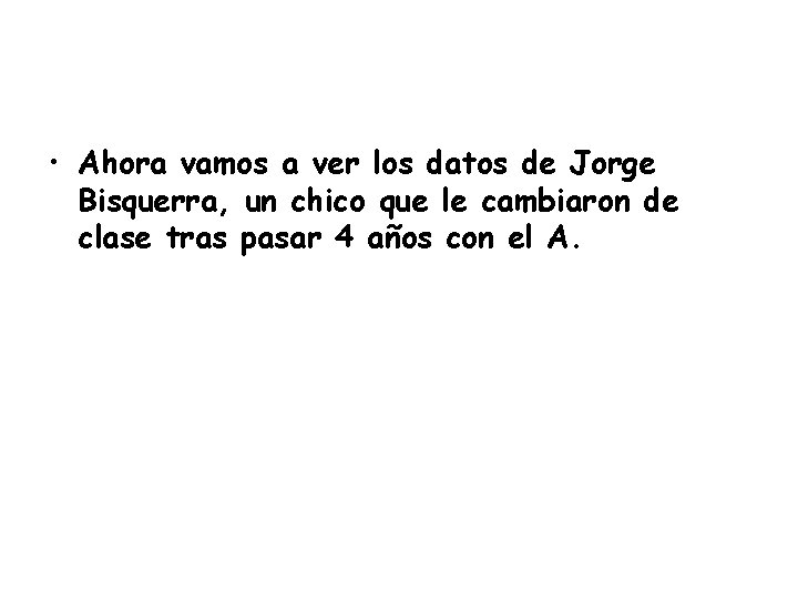  • Ahora vamos a ver los datos de Jorge Bisquerra, un chico que