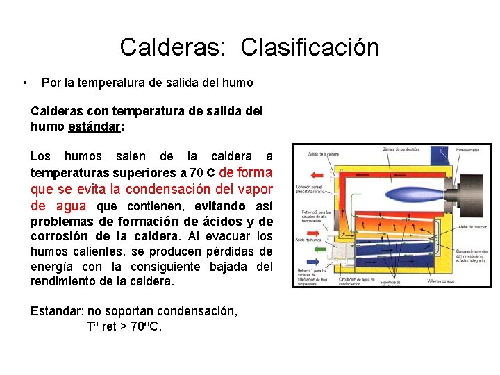 Calderas: Clasificación • Por la temperatura de salida del humo Calderas con temperatura de Calderas: Clasificación • Por la temperatura de salida del humo Calderas con temperatura de