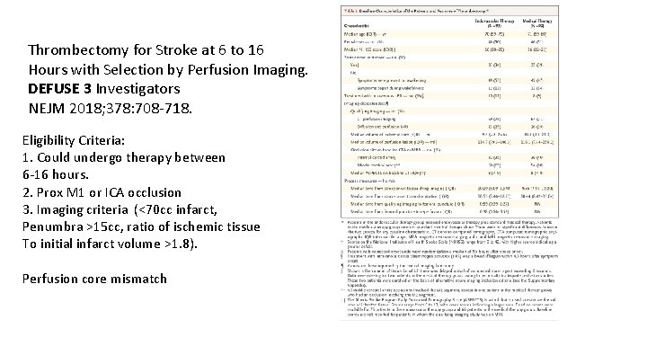 Thrombectomy for Stroke at 6 to 16 Hours with Selection by Perfusion Imaging. DEFUSE