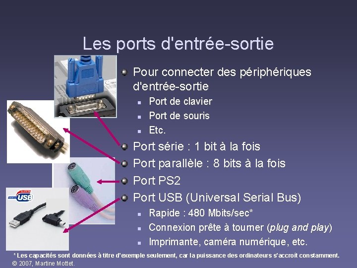 Les ports d'entrée-sortie Pour connecter des périphériques d'entrée-sortie n n n Port de clavier Les ports d'entrée-sortie Pour connecter des périphériques d'entrée-sortie n n n Port de clavier
