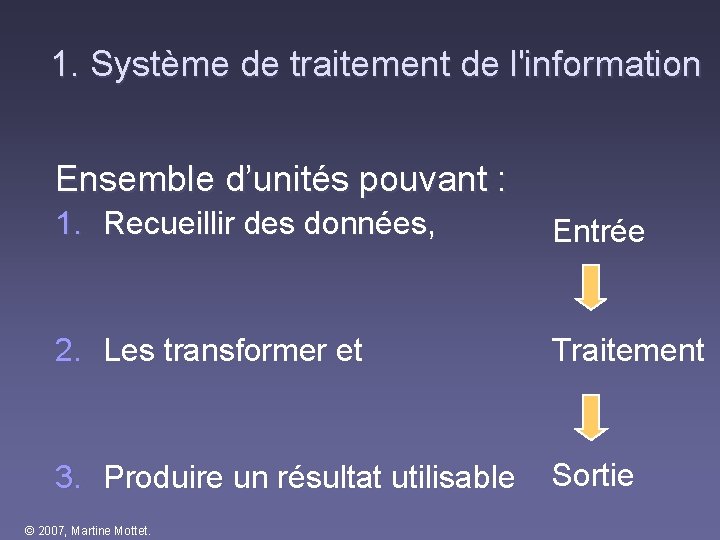 1. Système de traitement de l'information Ensemble d’unités pouvant : 1. Recueillir des 1. Système de traitement de l'information Ensemble d’unités pouvant : 1. Recueillir des