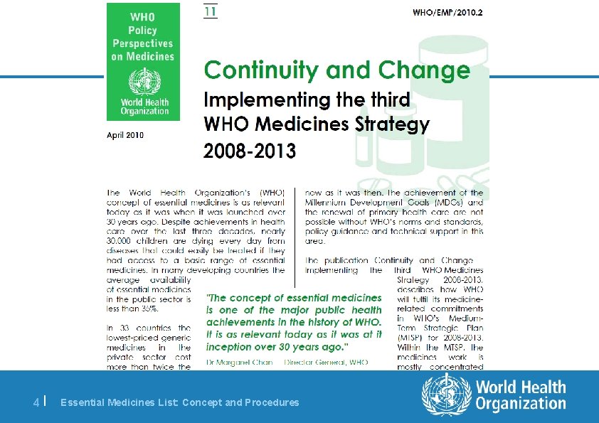 4| Essential Medicines List: Concept and Procedures 