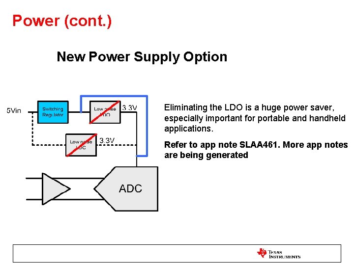Power (cont. ) New Power Supply Option Eliminating the LDO is a huge power