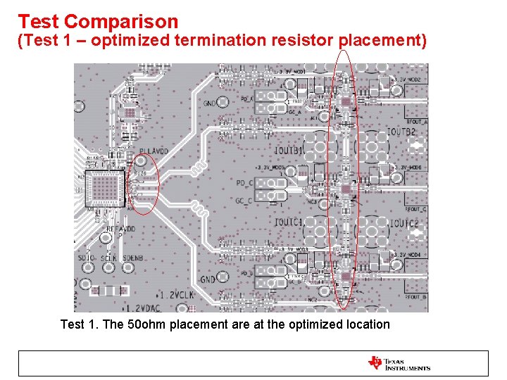 Test Comparison (Test 1 – optimized termination resistor placement) Test 1. The 50 ohm