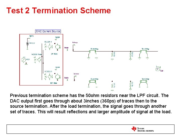 Test 2 Termination Scheme Previous termination scheme has the 50 ohm resistors near the