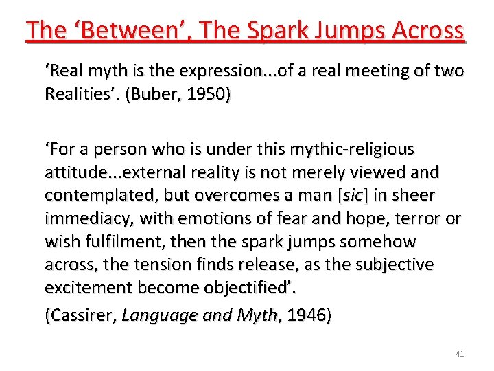 The ‘Between’, The Spark Jumps Across ‘Real myth is the expression. . . of