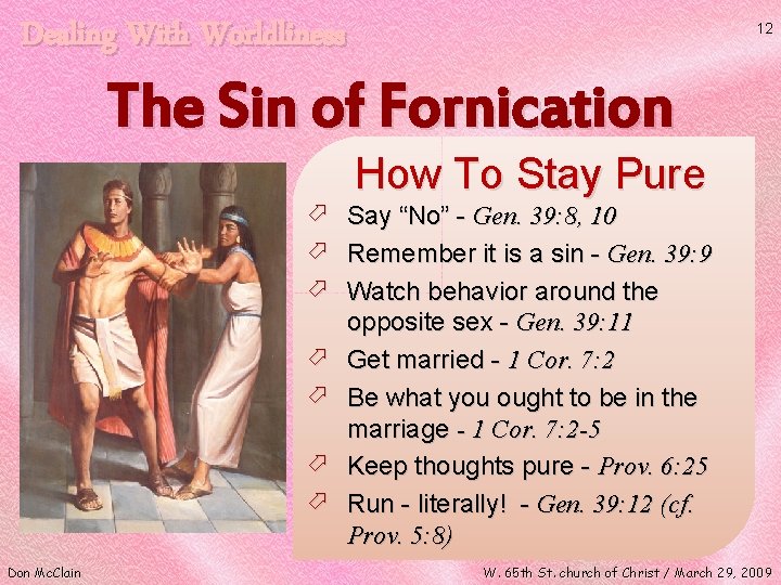 Dealing With Worldliness 12 The Sin of Fornication How To Stay Pure ö Say