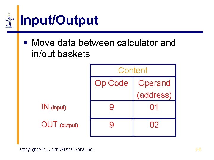 Input/Output § Move data between calculator and in/out baskets Content Op Code IN (input)