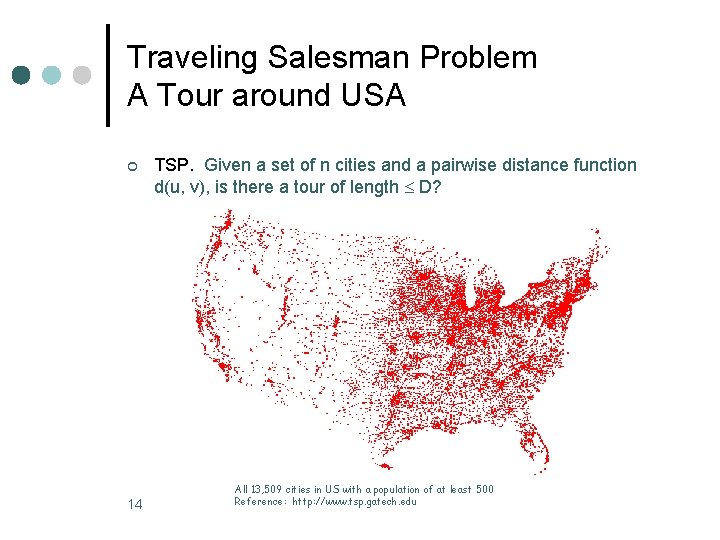 Traveling Salesman Problem A Tour around USA ¢ 14 TSP. Given a set of Traveling Salesman Problem A Tour around USA ¢ 14 TSP. Given a set of