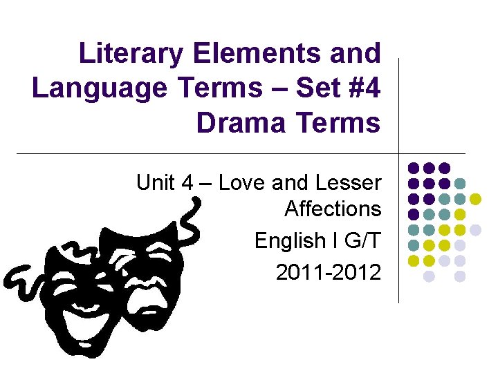 Literary Elements and Language Terms – Set #4 Drama Terms Unit 4 – Love Literary Elements and Language Terms – Set #4 Drama Terms Unit 4 – Love