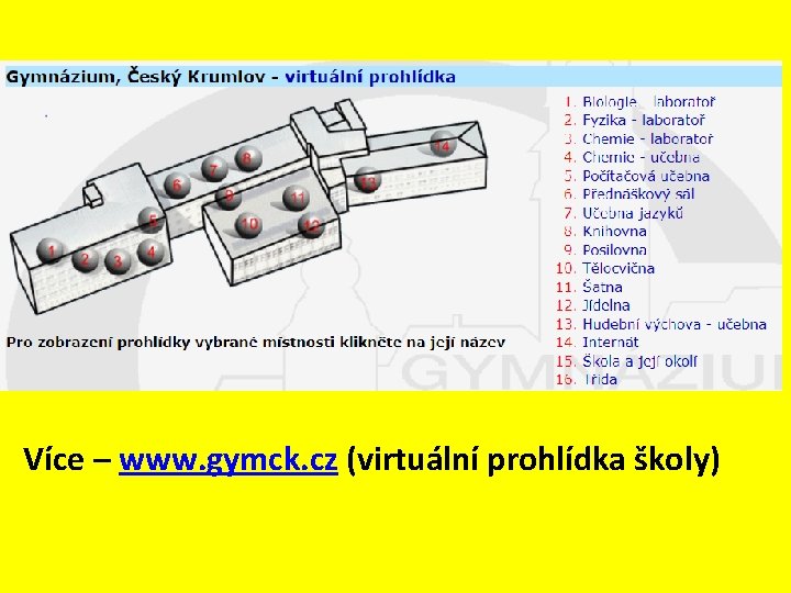 Více – www. gymck. cz (virtuální prohlídka školy) 