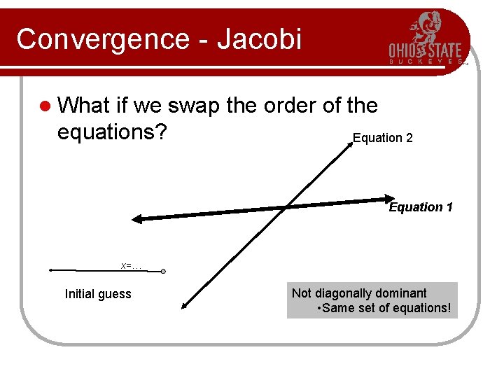 Convergence - Jacobi l What if we swap the order of the equations? Equation