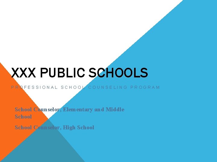 XXX PUBLIC SCHOOLS PROFESSIONAL SCHOOL COUNSELING PROGRAM School Counselor, Elementary and Middle School Counselor,