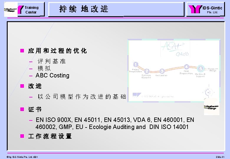 Training Center 持续 地改进 IDS-Gintic Pte. Ltd. n 应用和过程的优化 – 评判基准 – 模拟 –