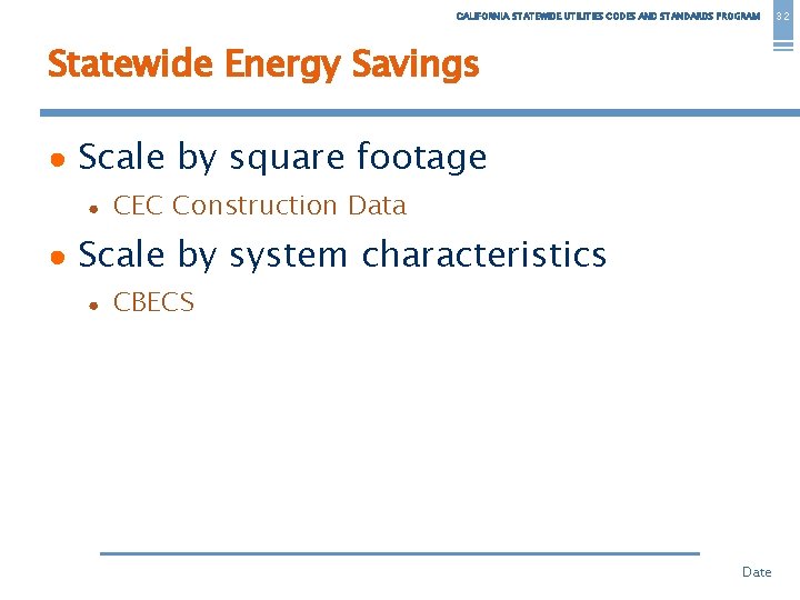 CALIFORNIA STATEWIDE UTILITIES CODES AND STANDARDS PROGRAM Statewide Energy Savings ● Scale by square