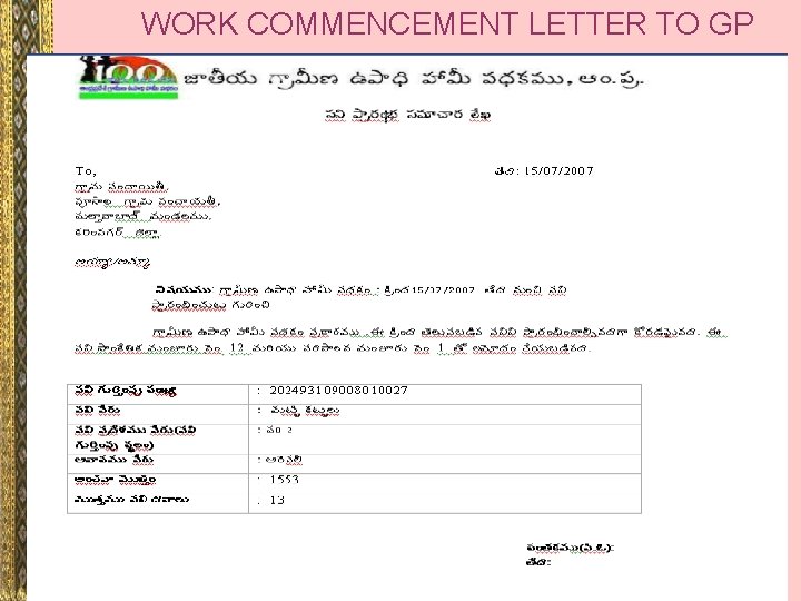 WORK COMMENCEMENT LETTER TO GP 