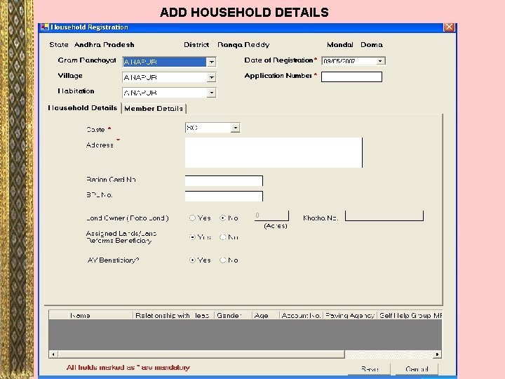 ADD HOUSEHOLD DETAILS 